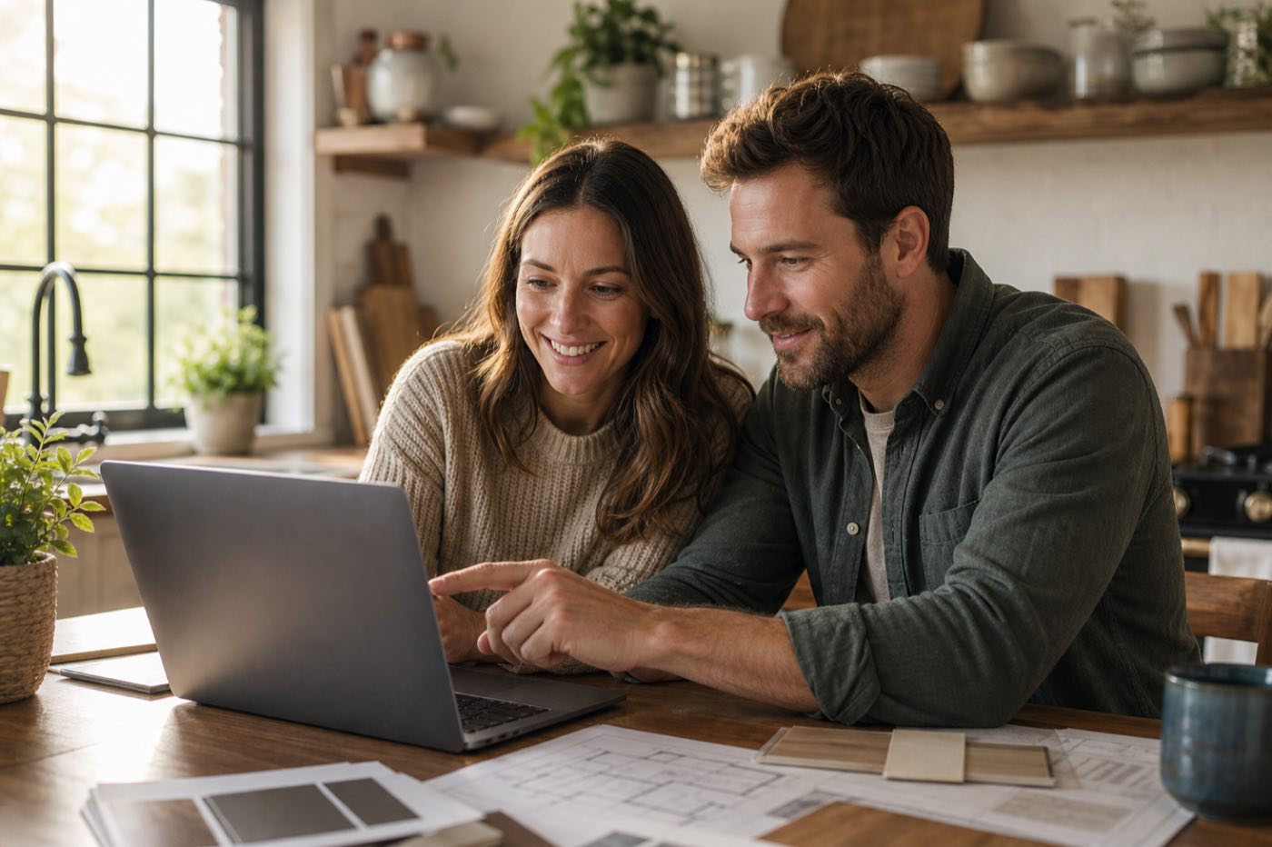 A homeowner reviewing their property on a laptop